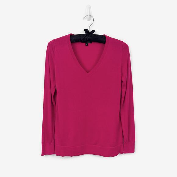 Banana Republic Washable Merino Wool V-Neck Sweater Medium Raspberry Sorbet Pink - Picture 1 of 2